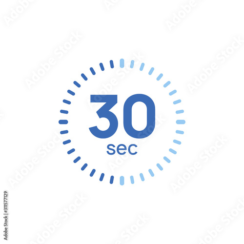 30 second timer clock. 30 sec stopwatch icon countdown time digital stop chronometer