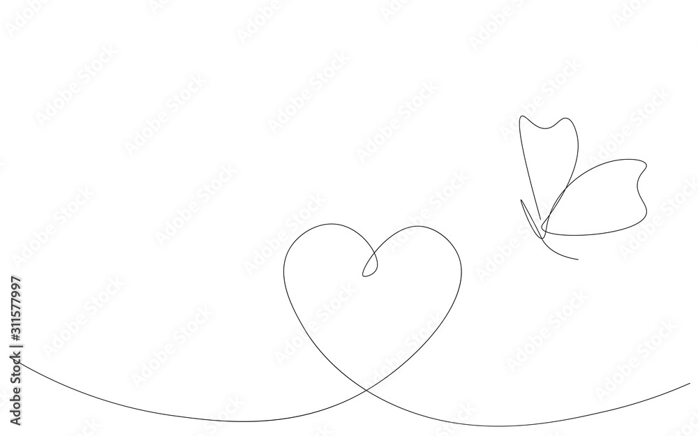 Valentines day background with heart and butterfly, vector illustration