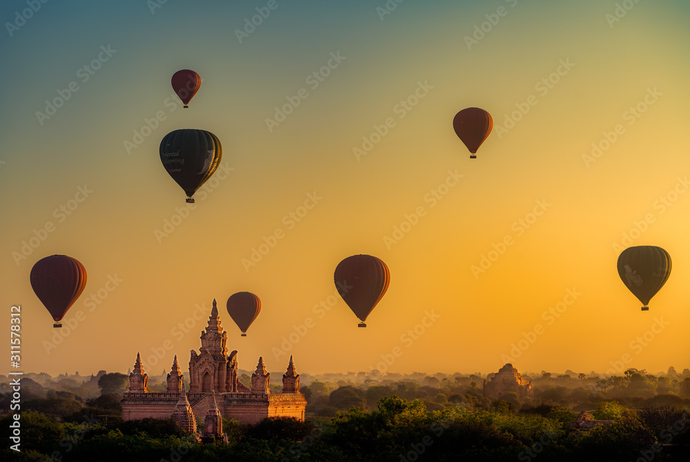 hot air balloons over bagan, myanmar hot air balloons over bagan, myanmar