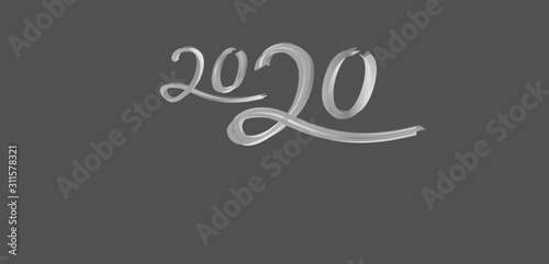 Greeting card for New Year 2020. Original and unique 3d artistic digits 2020 in gray color with gradient fill on black background