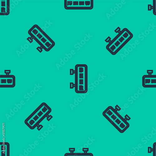 Blue line Street signboard with inscription Beer icon isolated seamless pattern on green background. Suitable for advertisements bar, cafe, pub, restaurant.  Vector Illustration