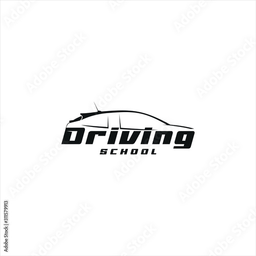 Simple and minimalist  lines cars with black color for driving school logo design