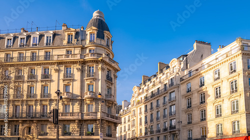 Paris, typical building, parisian facade and windows rue de Rivoli  photo