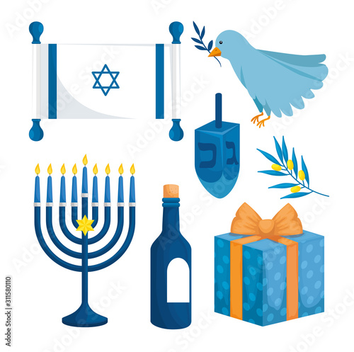 set decoration of happy hanukkah vector illustration design