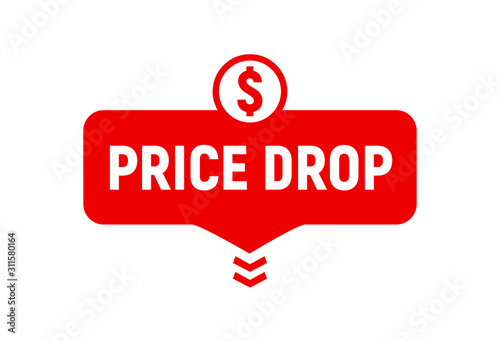 Price drop icon, lower cost reduction. Loss market sale concept, discount sign