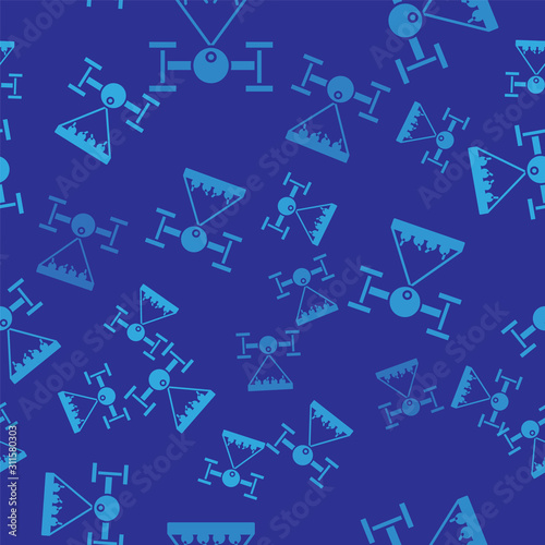 Blue Smart farm with drone control collects harvest icon isolated seamless pattern on blue background. Innovation technology for agricultural company. Vector Illustration