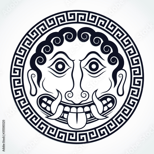 gorgon head roun shield shape / Greek mythology symbol