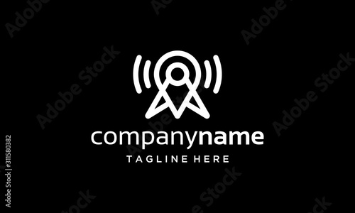 illustration logo from map pin or location with signal logo design concept
