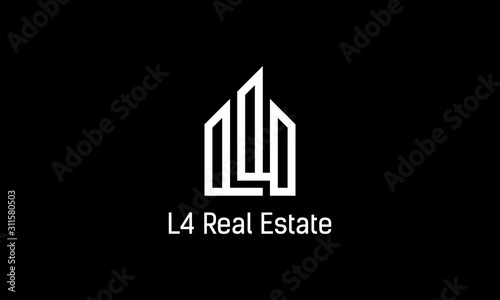 initial letter L and 4 with building real estate logo design concept