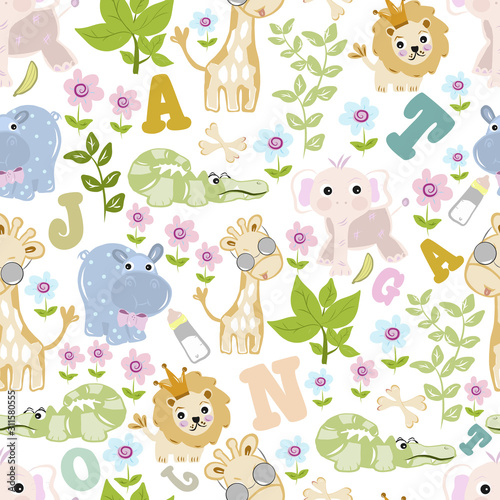 Vector seamless pattern background with animals.
