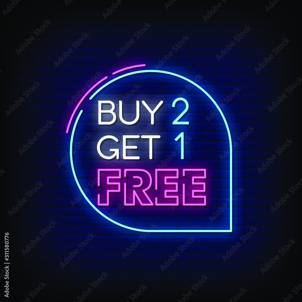 Buy 2 Get 1 Free Neon Signs Style Text Vector
