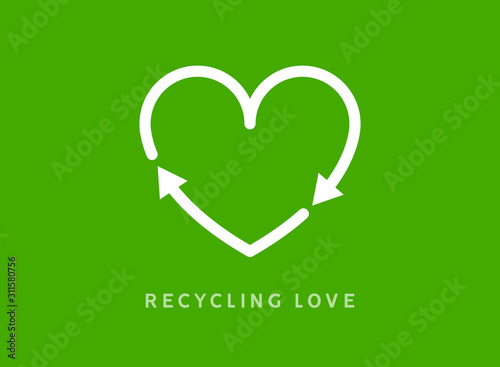 Recycle heart arrow sign. Recycle love icon vector. Heart shape cycle earth enviromental background concept