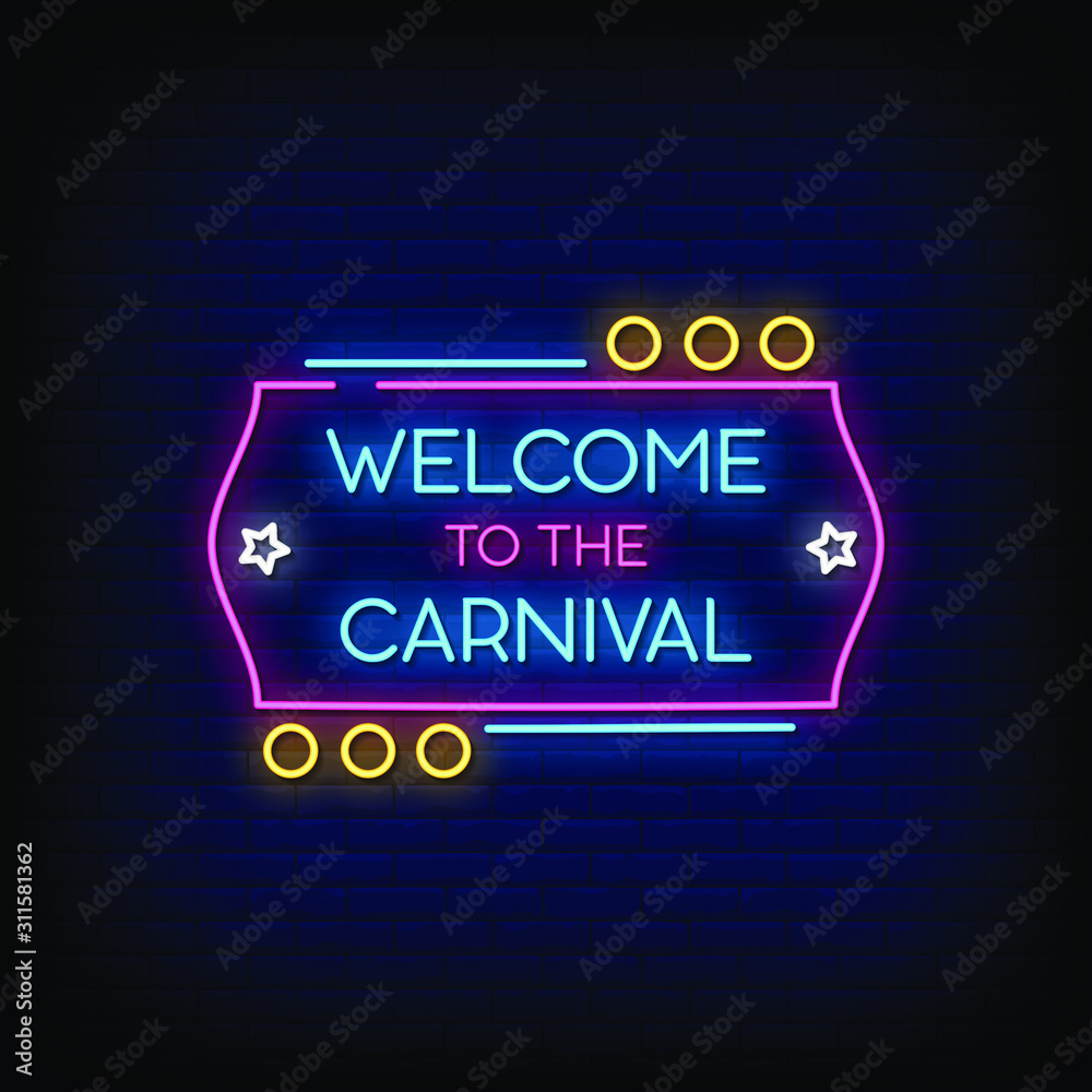 Obraz premium Welcome to the Carnival Neon Signs Style Text Vector