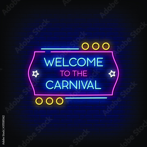 Welcome to the Carnival Neon Signs Style Text Vector