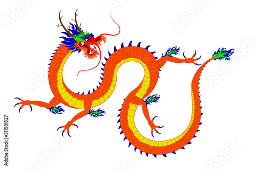 Chinese dragon in color on a white background