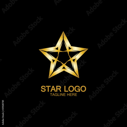 Gold Star Logo Vector in elegant Style with Black Background