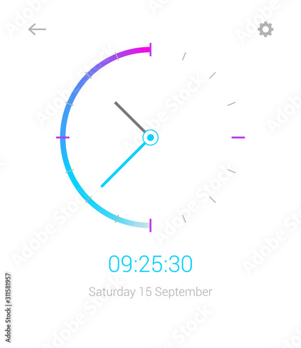 Clock mobile app concept UI design day and night. Clock user interface time vector widget design modern technology