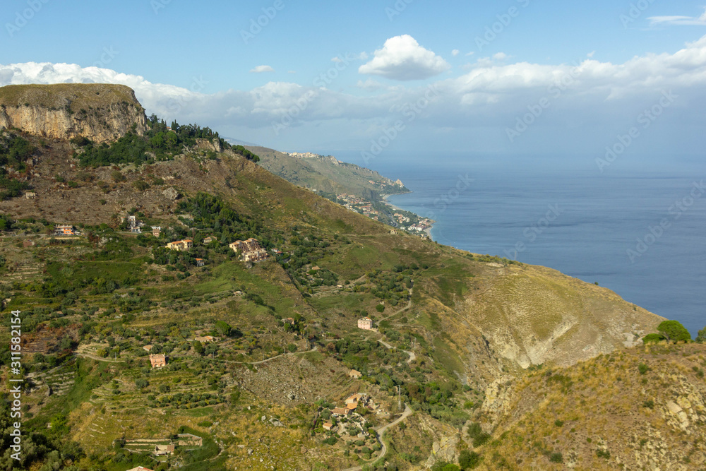 View of the mountains and sea from Castelmola Sicily