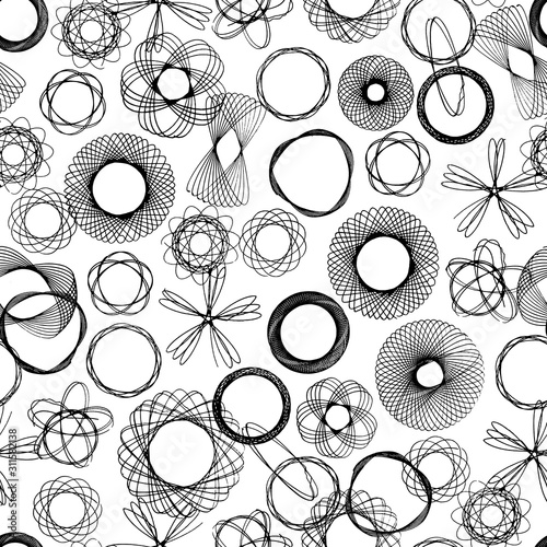 Seamless geometric spirograph patterns. Black and white vector illustration. photo
