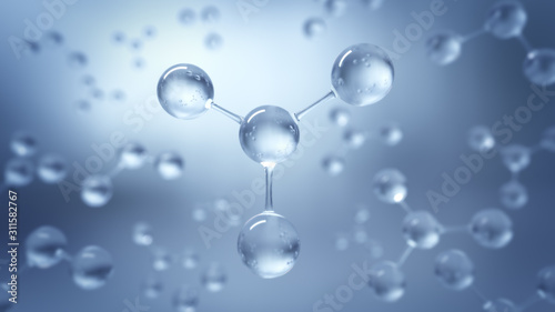 3d Rendering Molecular Structure,Ozone,Hydrogen and oxygen,Selective focus. photo