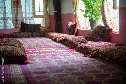 Traditional dining room in guest house in Ishkashim, Aghanistan