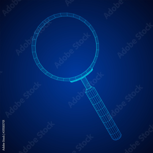 Magnifying glass. Business search concept. Wireframe low poly mesh vector illustration