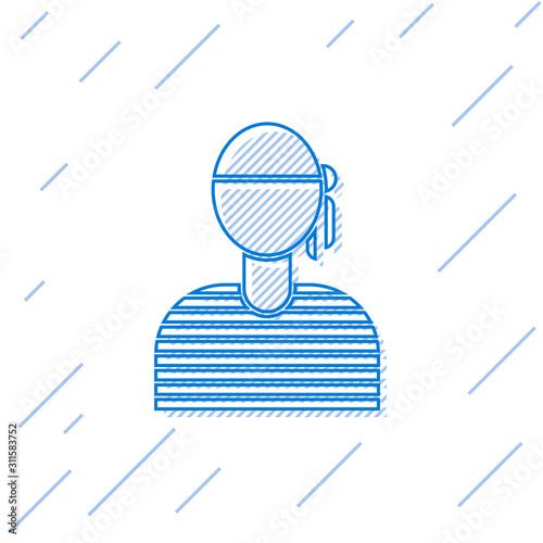 Blue line Sailor captain icon isolated on white background. Vector Illustration