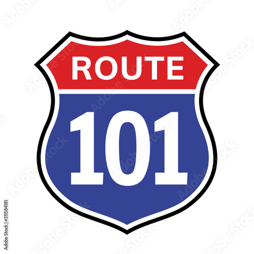 101 route sign icon. Vector road 101 highway interstate american freeway us california route symbol photo