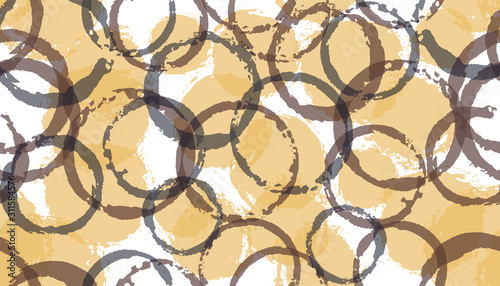 Grunge watercolor circle stamps textile print. Circular splotch overlapping elements vector 