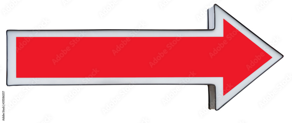 Red metal and plastic direction arrow sign. Blank with copy space. Red metal and plastic direction arrow sign. Blank with copy space.