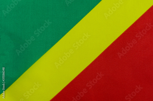 Flag of the Republic of the Congo on a textile basis close-up