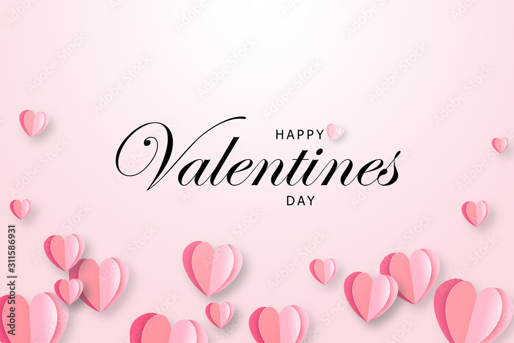 Happy Valentines day concept background. illustration. 3d pink paper hearts.