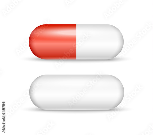 Pills medicine capsule vector icon isolated set. Pharmacy pill treatment painkiller or vitamin medicine