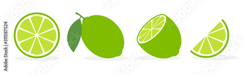 Valokuva Vector lime slice green illustration lemon isolated half fruit lime