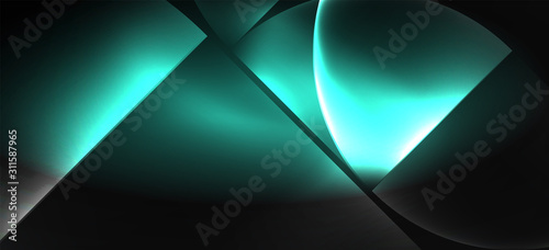 Neon glowing techno lines, hi-tech futuristic abstract background. Template with abstract shapes in dark space