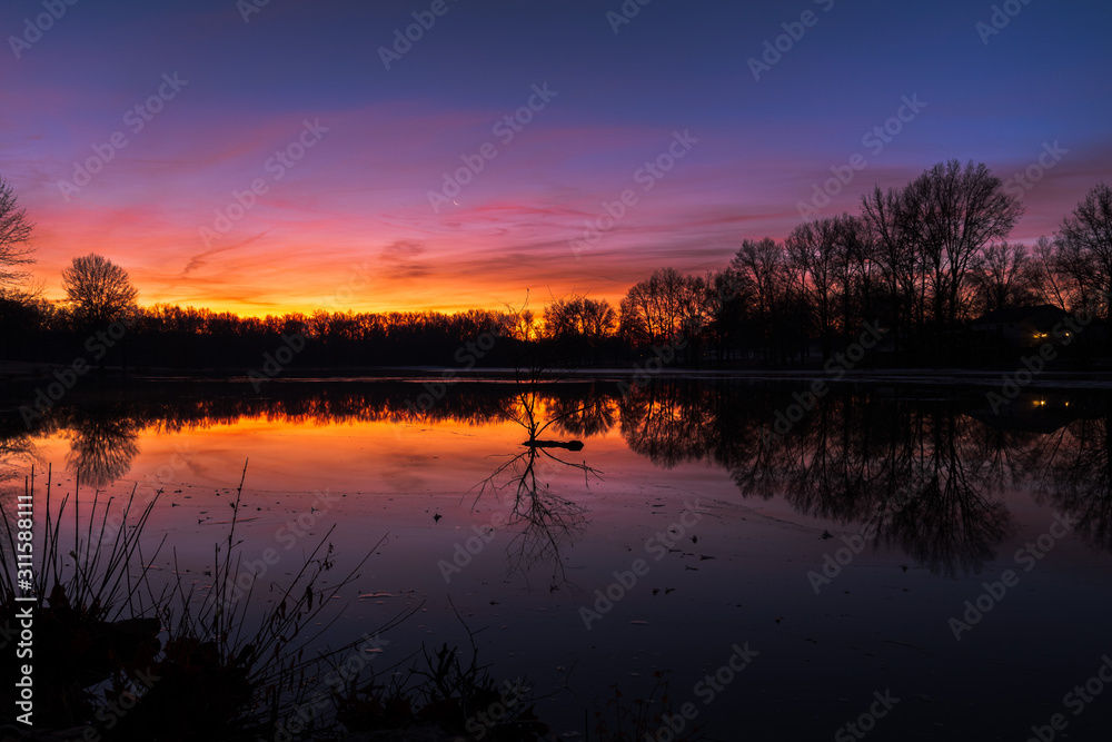 sunset over the lake