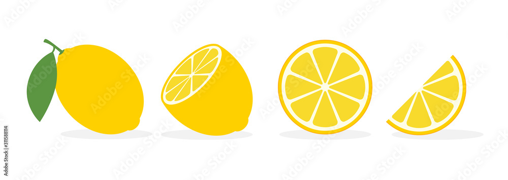 Lemon slice citrus fruit flat icon. Vector lemon half cut logo, yellow simple illustration - obrazy, fototapety, plakaty 