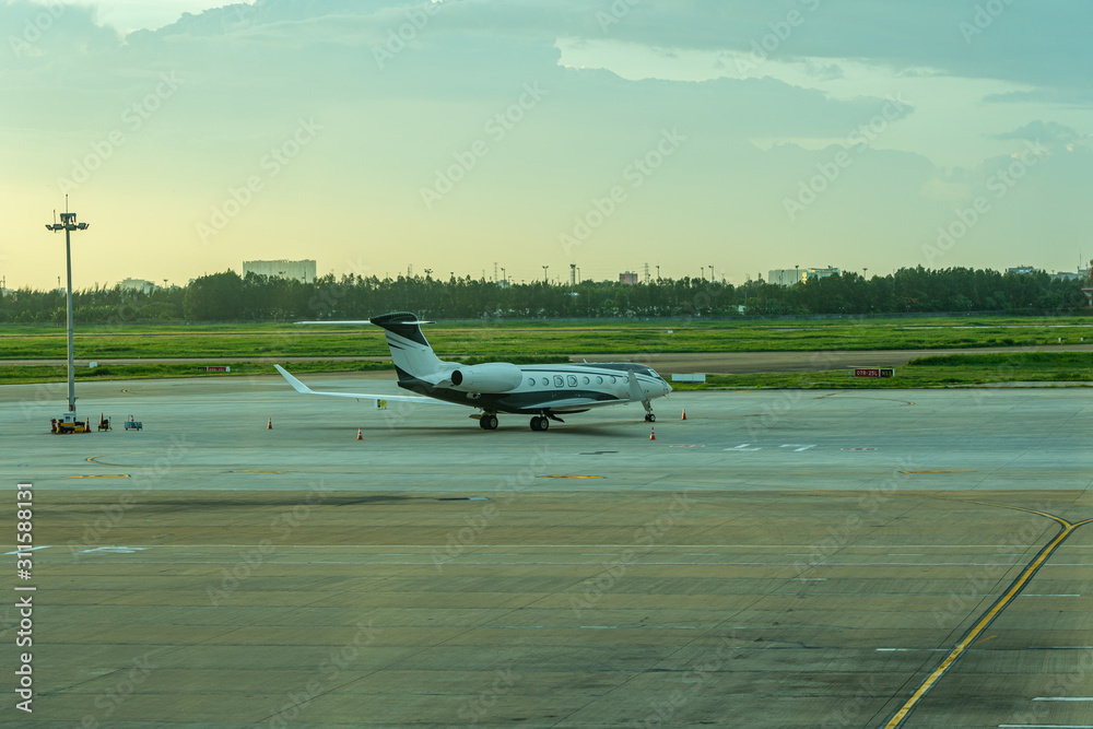 Private aircraft on the runway ready for taking off Private aircraft on the runway ready for taking off