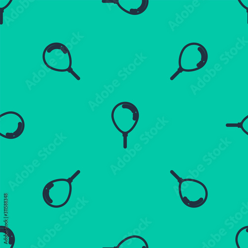 Blue line Balloon with ribbon icon isolated seamless pattern on green background. Vector Illustration