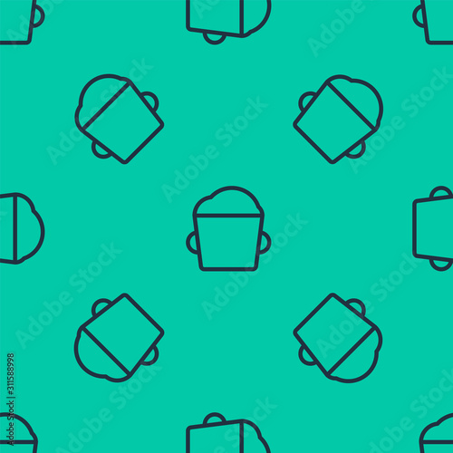 Blue line Bakery bowl dough icon isolated seamless pattern on green background. Vector Illustration