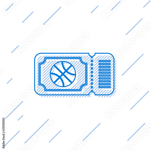 Blue line Basketball game ticket icon isolated on white background. Vector Illustration