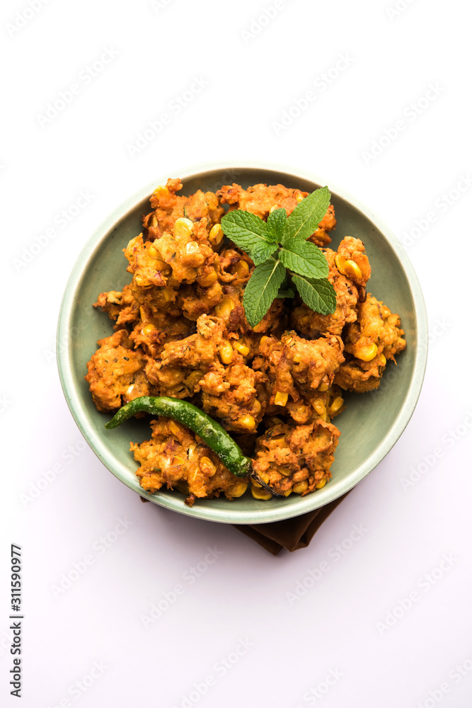 Crispy Corn pakora/pakoda, bhajji, Bhaji, bajji or pattice . served with tomato ketchup Crispy Corn pakora/pakoda, bhajji, Bhaji, bajji or pattice . served with tomato ketchup