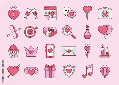 bundle of valentines day set icons vector illustration design