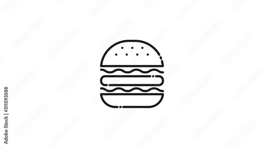 Animation of a black and white burger on a white background Animation of a black and white burger on a white background