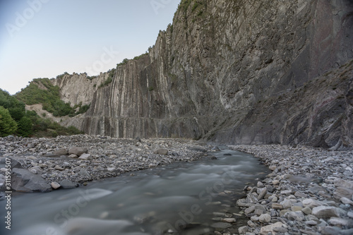 River next to interesting rock formations in Azerbaijan