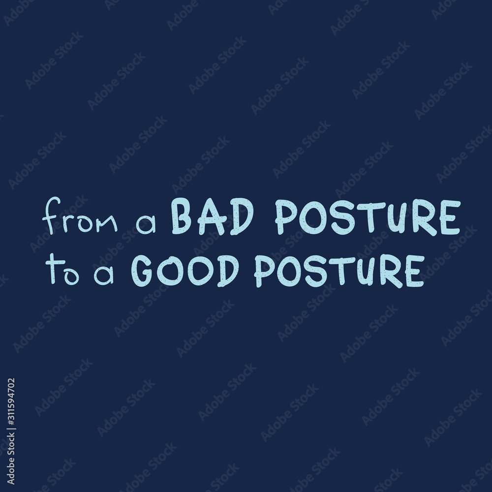 Incorrect posture concept. from a bad posture to a good posture simple text for using in card, banner, brochure. Vector illustration on blue background