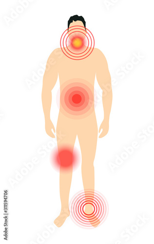 Vector pain target hurt red circle. Pain marker on body