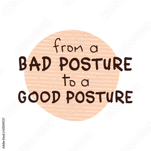 Incorrect posture concept. from a bad posture to a good posture simple text for using in card, banner, brochure. Vector illustration on textured background
