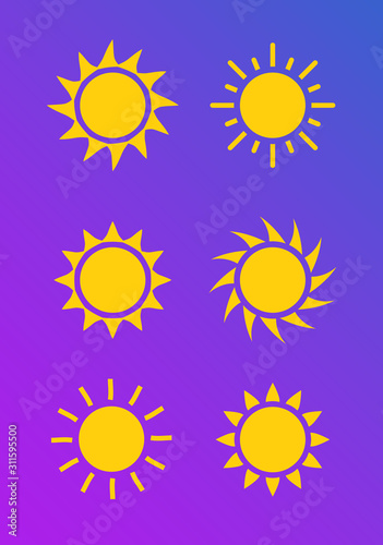 Sun icon symbol illustration, Sunlight design weather. Flat sunshine isolated set of sun logo