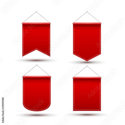 Red Pennant flag award banner. Blank pennant design template mockup. Empty space advertising